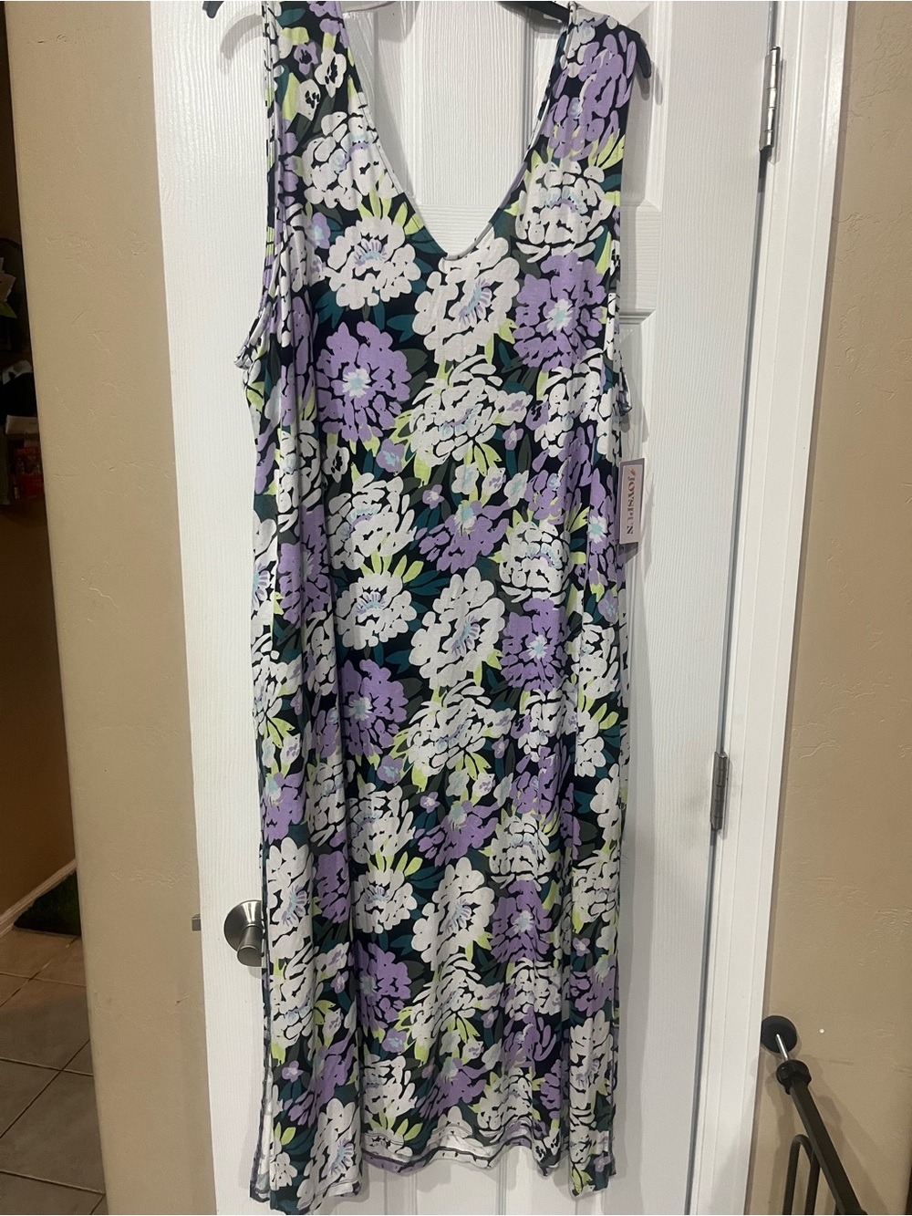 Floral V-Neck Nightgown — Lavender & White Floral on Black
